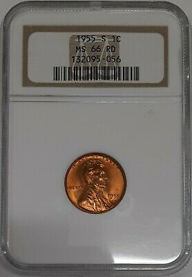 1955-S Lincoln Wheat Cent 1c NGC MS-66 RD (B)