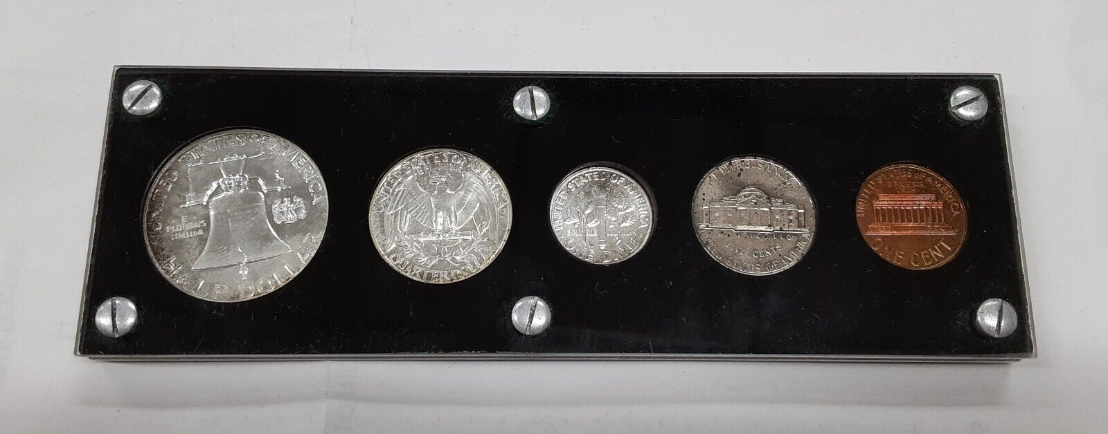 1962 US Mint Silver Proof Set 5 Gem Coins in Black Acrylic Holder (A)