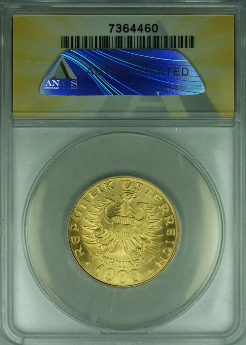 1976 Austria 1000 Schilling Babenberg Dynasty Millennium Gold Coin ANACS MS-67
