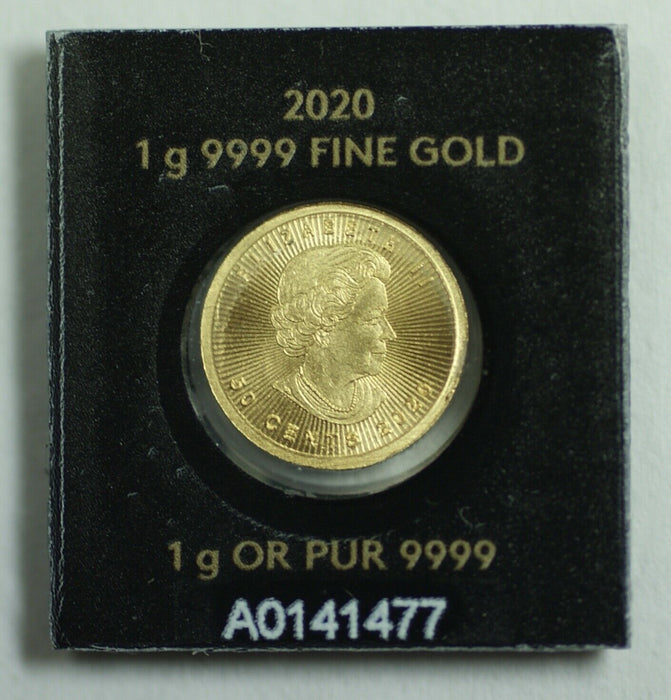 2020 Canada 1 Gram 9999 Gold 50 Cents Small Coin in Mint holder