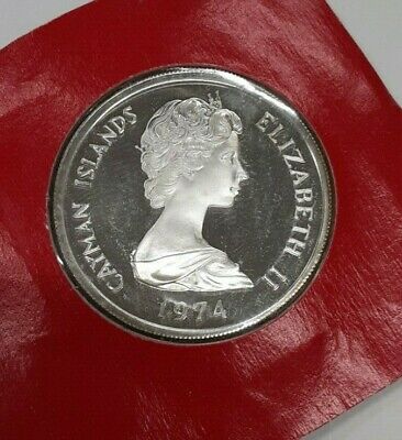 1974 Cayman Islands 5 Dollar Sterling Silver Coin - Queen Elizabeth II