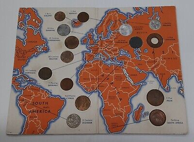 Lot of 15 Different World Coins In Vintage Wheaties Folder - UNC W/Spots