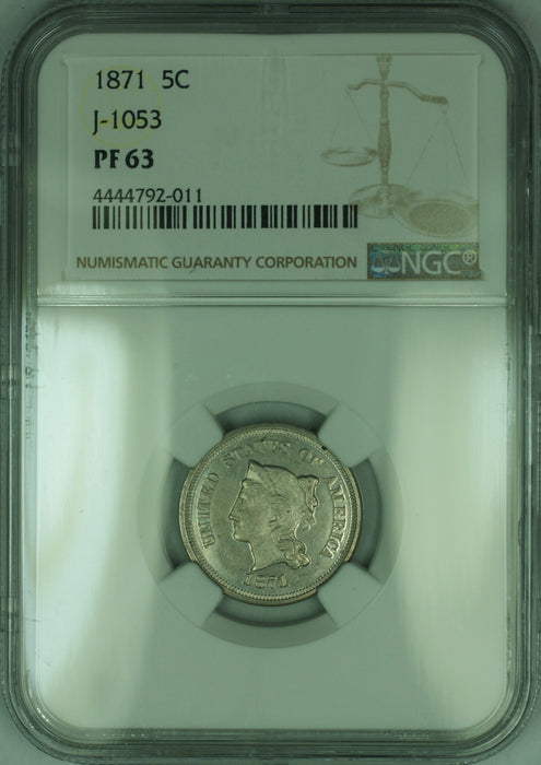 1871 Nickel Pattern Proof 5c NGC PF-63 *Better Coin* J-1053 Judd WW