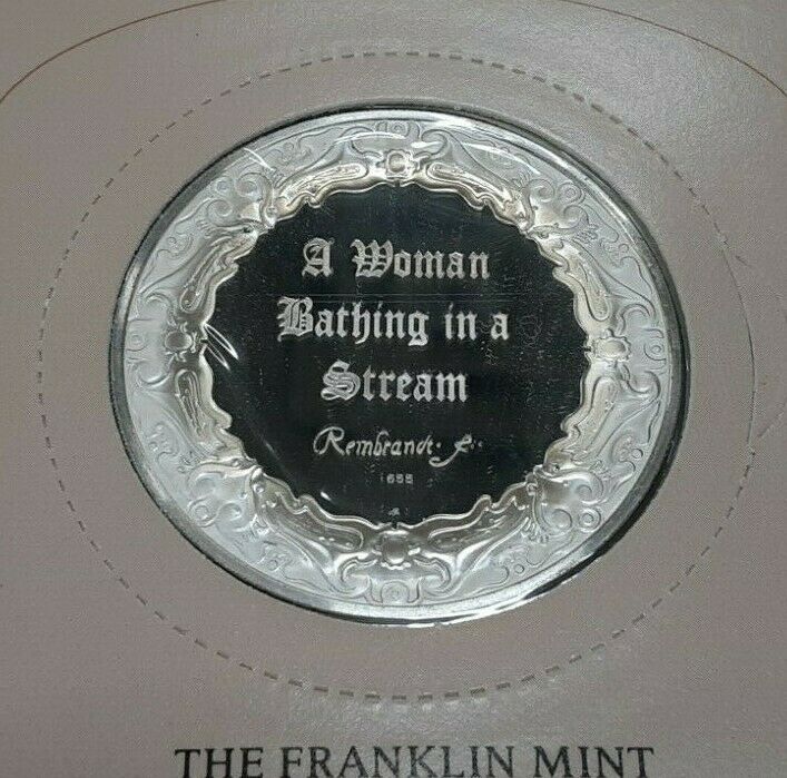 Franklin Mint Genius/Rembrandt PR .925 Silver Medal-Woman Bathing/Stream in Card