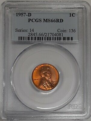 1957-D Lincoln Wheat Cent 1c PCGS MS-66 RD