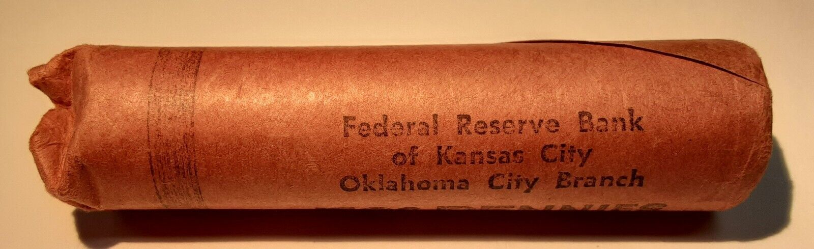 1957-D Lincoln Cent Roll of 50 BU Coins in Original OKC/KC FRB Wrapper