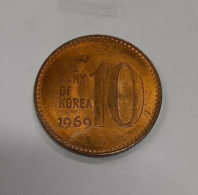 1969 South Korea 10 Won Brass Coin Uncirculated/Toned