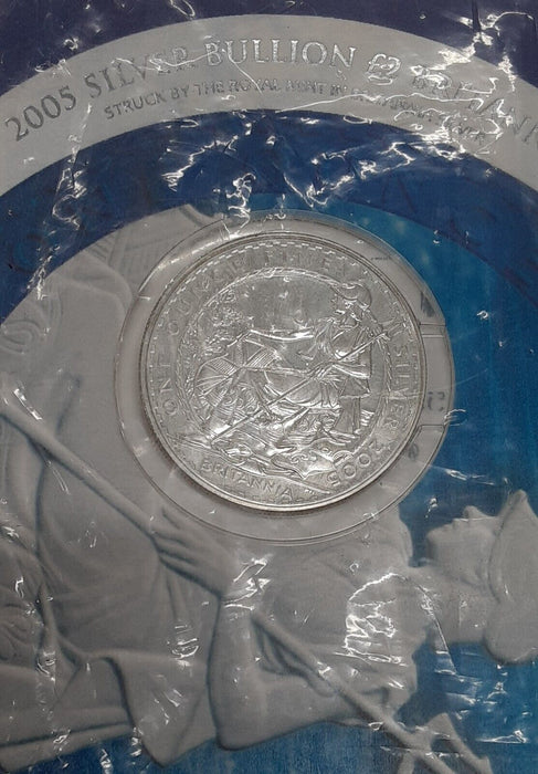 2005 UK Britannia 2 Pounds One Troy Ounce .999 Fine Silver Coin in OGP