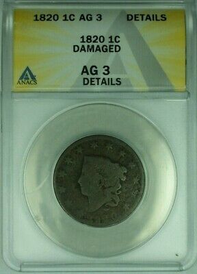 1820 Matron Head Large Cent ANACS AG-3 Details Damaged (41)