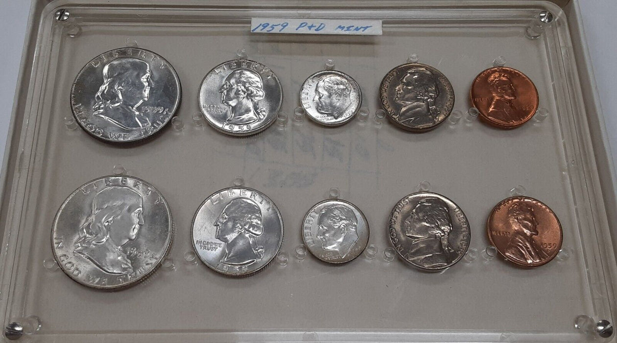 1959 P&D UNC Set in Seitz Holder - Brilliant Uncirculated 10 Coins Total