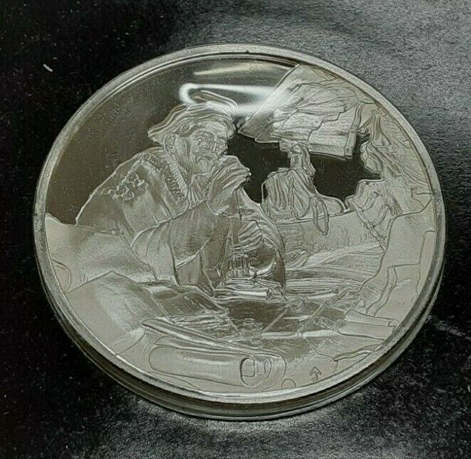 Franklin Mint Genius/Rembrandt PR .925 Silver Medal-The Money Changer in Card