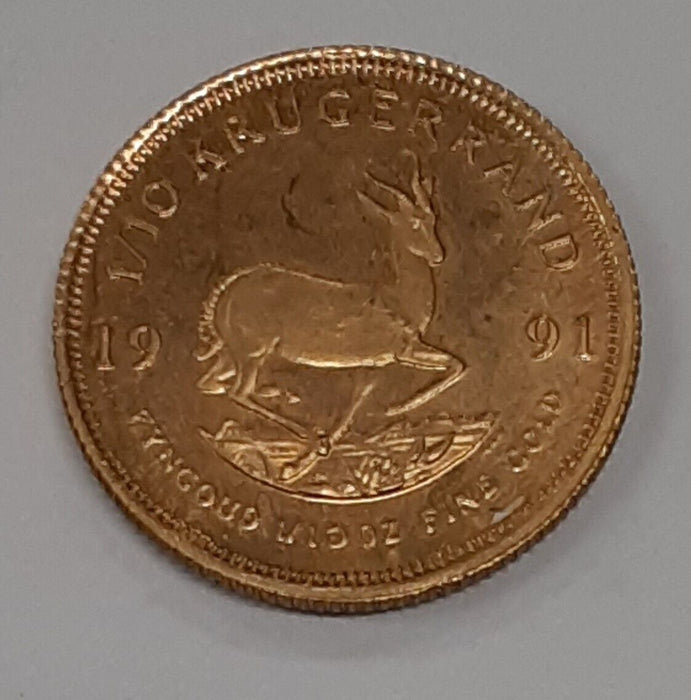 1991 Krugerrand 1/10th Ounce Gold Coin - See Photos