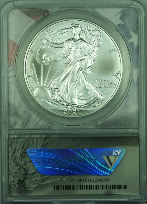 2021 American Silver Eagle $1 Type II 1 Oz Troy .999 Fine Silver ANACS MS-70 FS