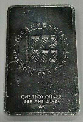 1973 Boston Tea Party Bicentennial 1 Ounce .999 Fine Pure Silver Bar