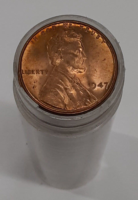 1947 Lincoln Cent Roll - 50 UNC Coins Total in Coin Tube - Toned