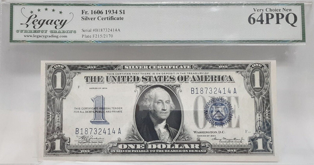 1934 $1 Silver Certificate FR#1606 (BA Block) Legacy Very Choice New 64 PPQ  D