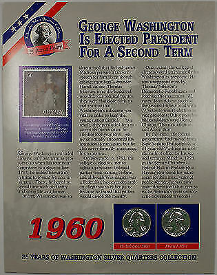 1960 Washington Elected for Second Term Stamp and Silver Quarters Collection