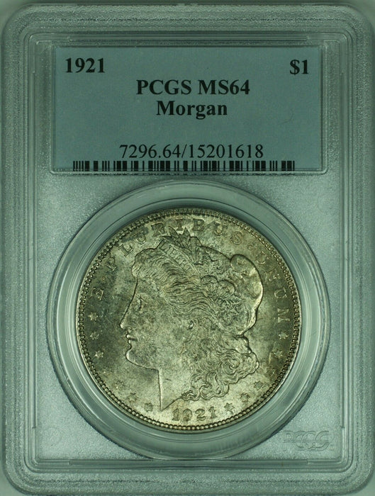 1921 Morgan Silver Dollar $1 Coin PCGS MS-64 Toned (34-Ha)