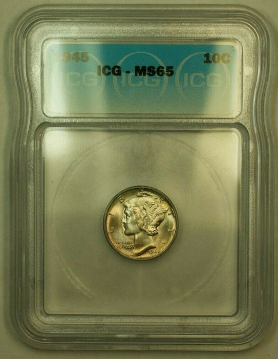1945 Silver Mercury Dime 10c Coin ICG MS-65 RR