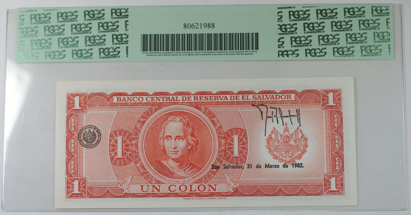 1977-78 El Salvador 1 Colon Note SCWPM# 125a PCGS 65 PPQ Gem New