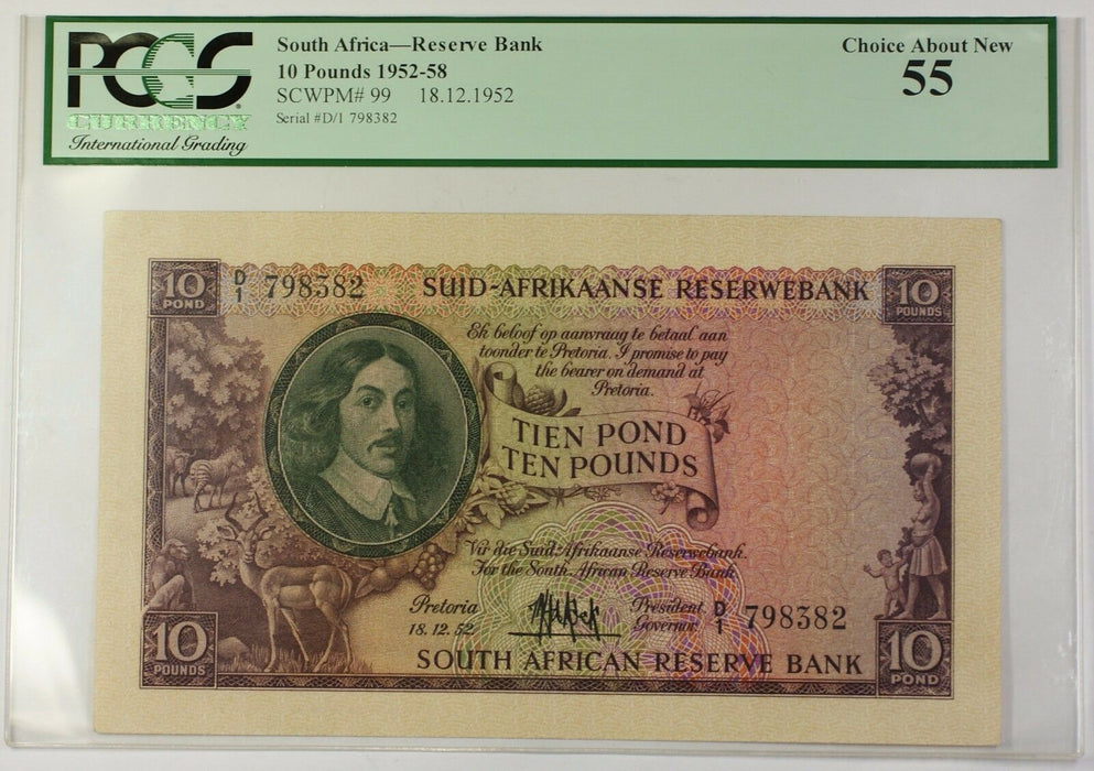 1952-58 18.12.1952 South Africa 10 Pounds Bank Note SCWPM# 99 PCGS Choice 55