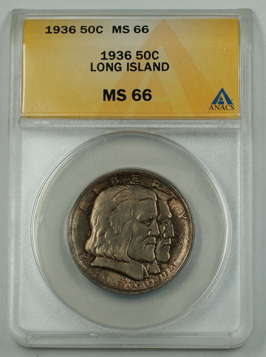 1936 Long Island Silver Half Dollar Commemorative Coin ANACS MS 66 Toned