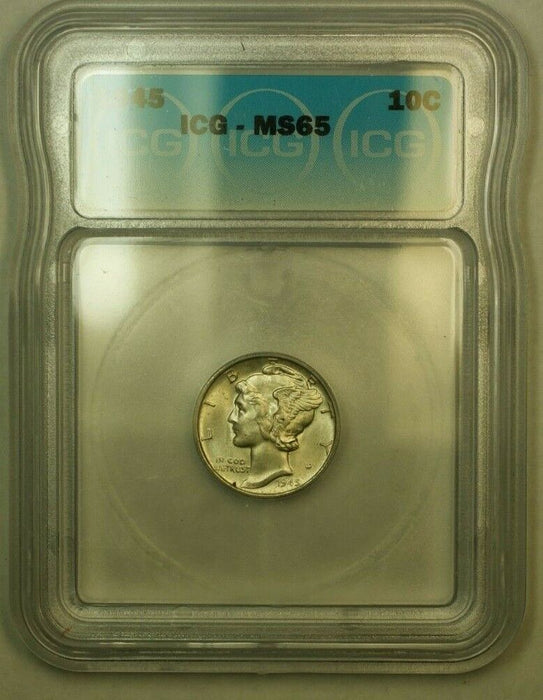 1945 Silver Mercury Dime 10c Coin ICG MS-65 F