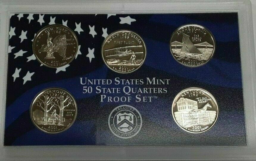 2001-S US Mint Clad Proof State Quarters Set 5 Gem Coins In OGP w/Box & COA