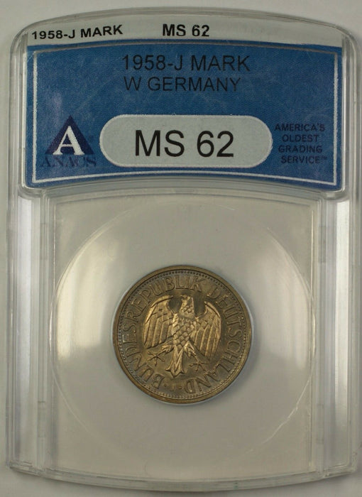 1958-J West Germany 1M Mark Coin ANACS MS-62 OLD HOLDER JA