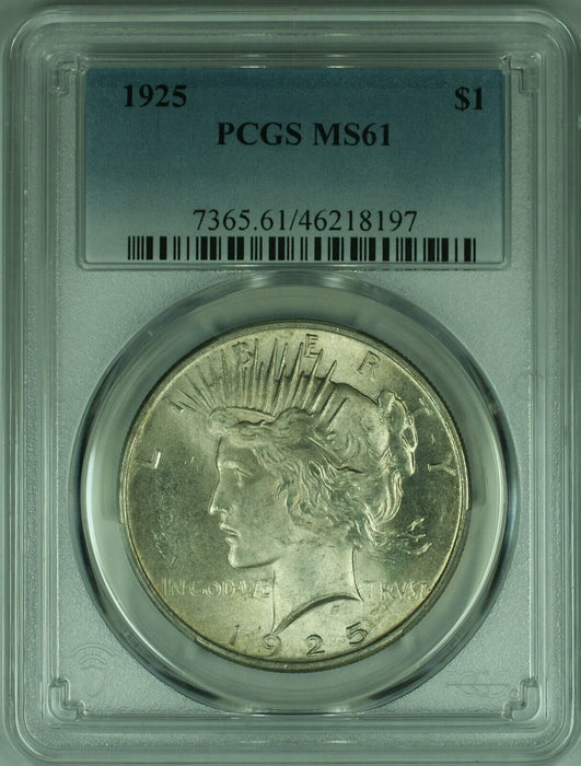 1925 Peace Silver Dollar S$1  PCGS MS-61 w/Light Toning   (47)