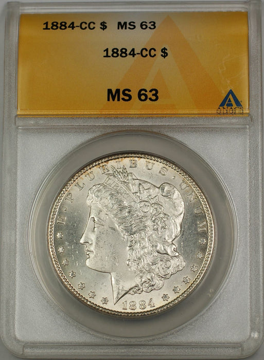 1884-CC Morgan Silver Dollar Coin $1 ANACS MS 63 Better Quality Light Toning