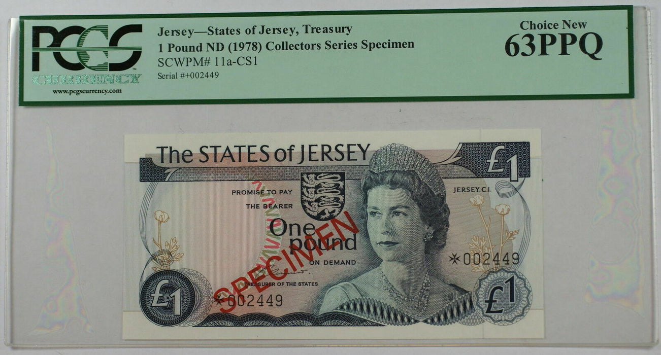 (1978) Jersey 1 Pound Specimen Note SCWPM# 11a-CS1 PCGS 63 PPQ Choice New