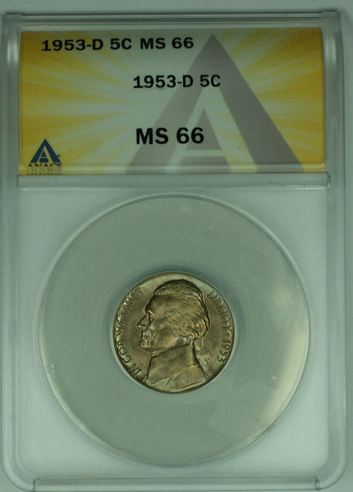 1953-D Jefferson Nickel Toned 5C ANACS MS 66 (52)