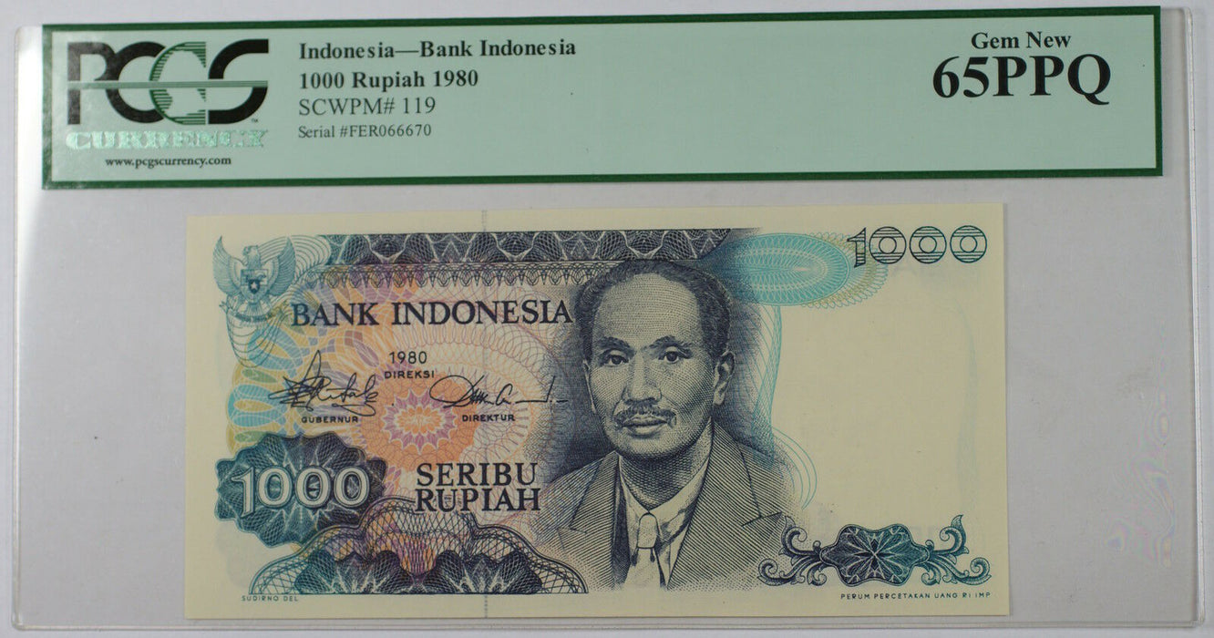 1980 Bank of Indonesia 1000 Rupiah Note SCWPM# 119 PCGS 65 PPQ Gem New