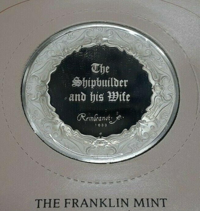 Franklin Mint Genius/Rembrandt PR .925 Silver Medal-Shipbuilder & Wife in Card