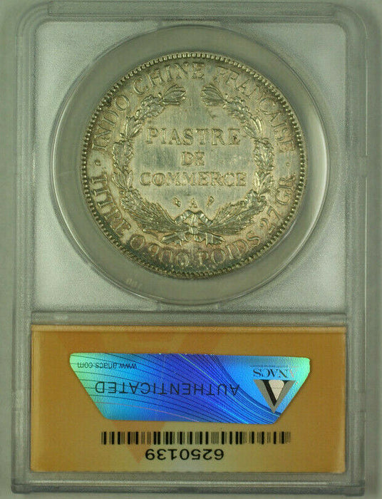 1909-A French Indo-China Silver 1 Piastre Coin ANACS AU 55 Details Cleaned Toned