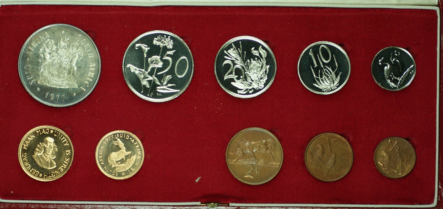 1977 South Africa 10 Coin Proof Set w Gold Silver Rands in Mint