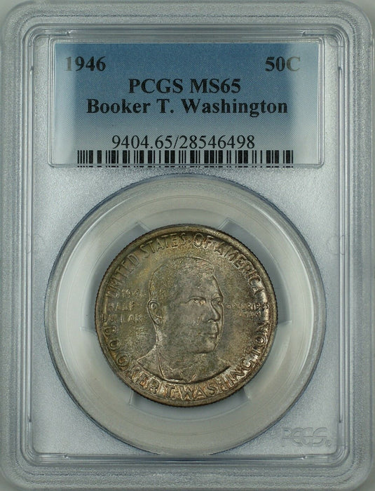 1946 Booker T. Washington Silver Half Dollar 50c Coin PCGS MS-65 Toned Gem UNC