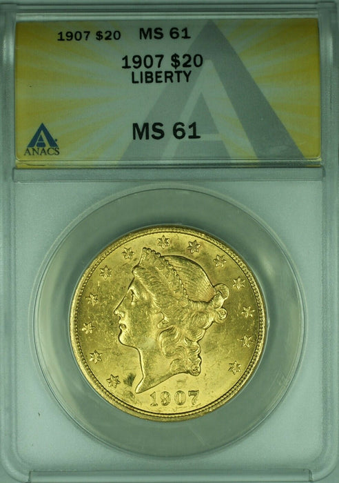 1907 Liberty Head $20 Double Eagle Gold Coin  ANACS MS-61