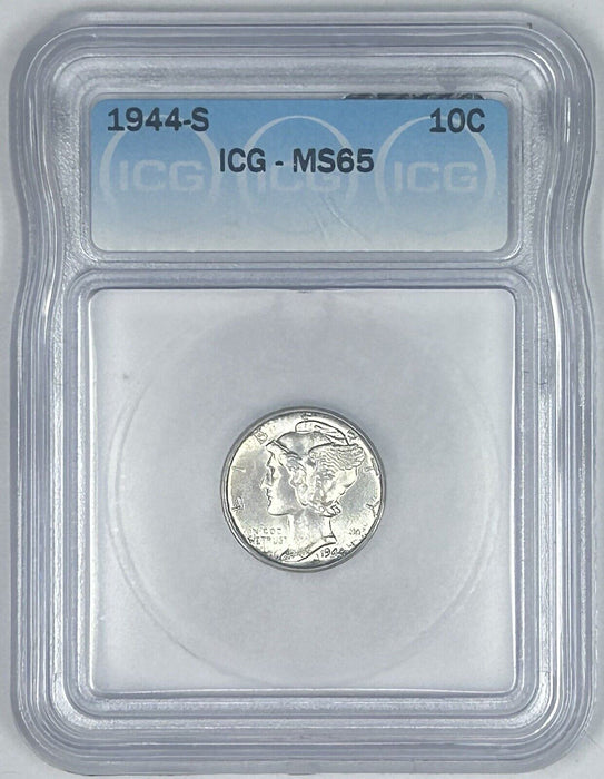 1944-S Mercury Silver Dime 10c Coin ICG MS 65 (Looks FB) (54) H