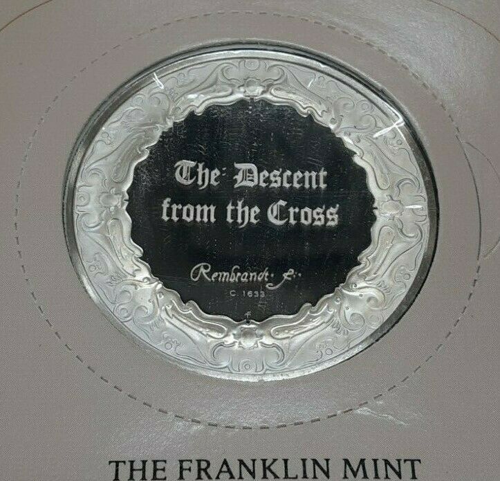 Franklin Mint Genius/Rembrandt PR .925 Silver Medal-Descent From Cross in Card