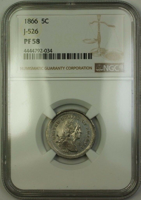 1866 Nickel Pattern 5c Coin NGC PF-58 *Private Restrike* J-526 Judd WW