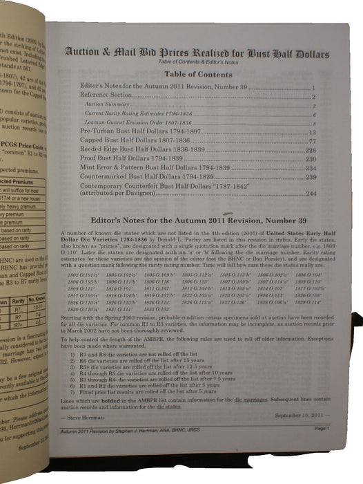 Autumn 2011 #39 S. J. Herrman Auction & Mail Bid Prices Realized for Bust Halves