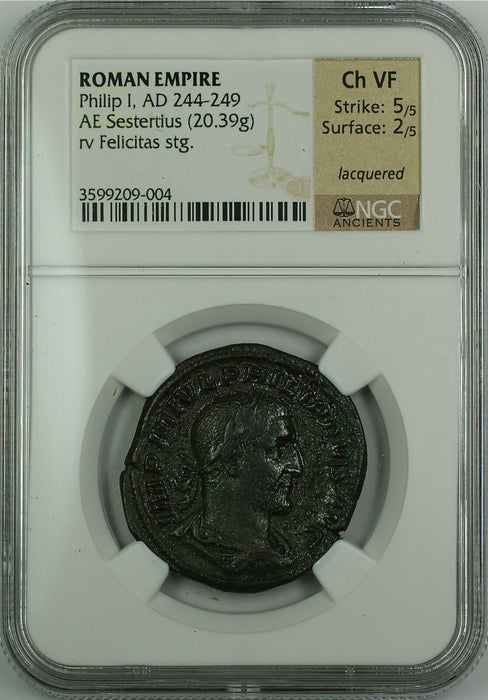 Philip I 244-249 AD, Bronze Sestertius, Roman Empire, NGC Choice VF Ancient