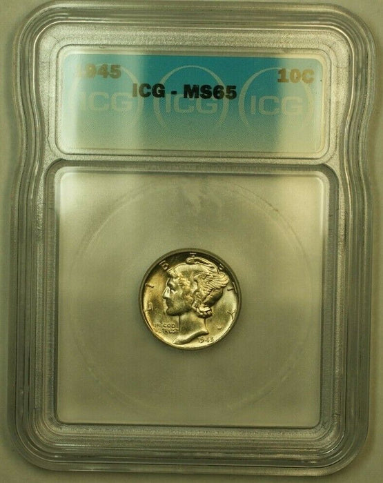 1945 Silver Mercury Dime 10c Coin ICG MS-65 E