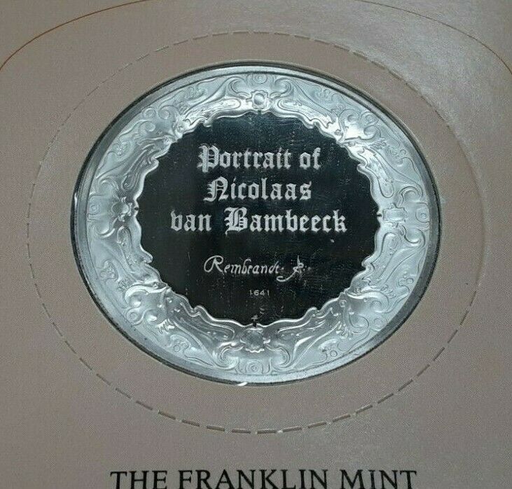 Franklin Mint Genius/Rembrandt PR .925 Silver Medal-Nicolaas Bambeeck in Card
