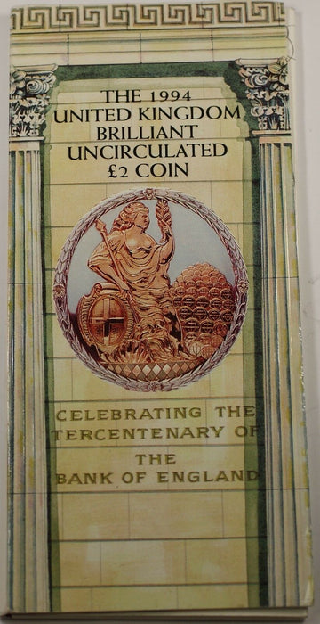 1994 Great Britain UK 2 Pounds BU UNC Tercentenary Coin Royal Mint Folder