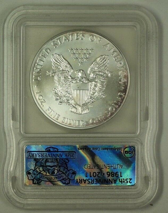 2011 US 25th Anniversary Silver Eagle Coin 1st Day of Issue ICG MS-70