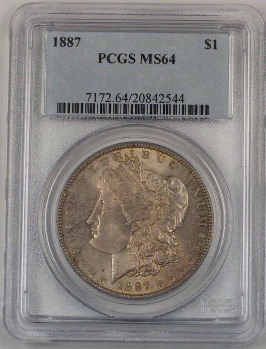 1887 US Morgan Silver Dollar Coin $1 PCGS MS-64 Toned Br7 L