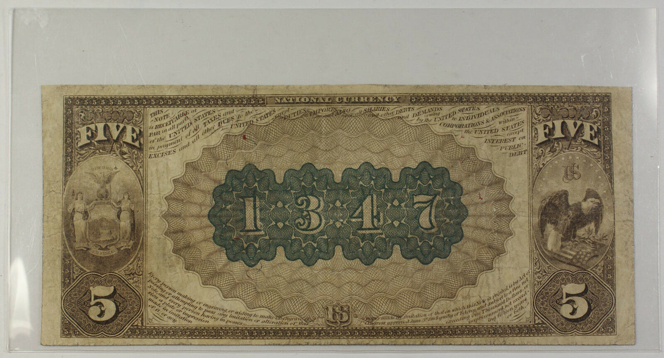 1882 Brown Back $5 National Currency Banknote Cohoes New York Charter # E 1347